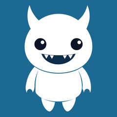 Cute cartoon monster smiling with sharp teeth and horns on a blue background