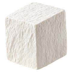 Close up shot of fluffy white cube marshmallow isolated on png transparent background