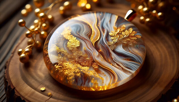 A resin jewelry pendant close-up, Ai generated image
