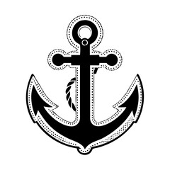 Black and white vintage style nautical anchor with dots around the edge silhouette icon