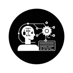 Naklejka premium Artificial Intelligence and Machine Learning Conceptual vector on Black Background silhouette icon