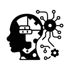 Artificial intelligence human brain connected to digital neural network concept silhouette icon