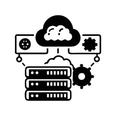Black and white vector vector of cloud computing and data servers silhouette icon