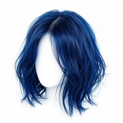 Blue colored hair wig over white background, mockup template, no shadow