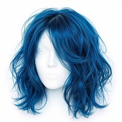 Naklejka premium Blue colored hair wig over white background, mockup template, no shadow