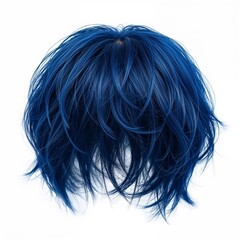 Naklejka premium Blue colored hair wig over white background, mockup template, no shadow