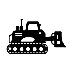 vector of a compact track loader or bulldozer construction vehicle in black silhouette icon