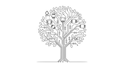 Abstract tree with circuit patterns representing technology and nature  