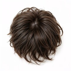 Naklejka premium Brunette dark hair top view over white background, mockup template, no shadow