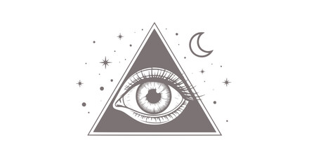 Eye within triangle symbol featuring stars and crescent moon design  