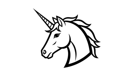 Fototapeta premium Unicorn Head Outline - Fantasy Magical Creature Black and White Art 