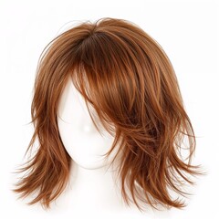 Fototapeta premium Colored ginger hair wig over white background no shadow, mockup template