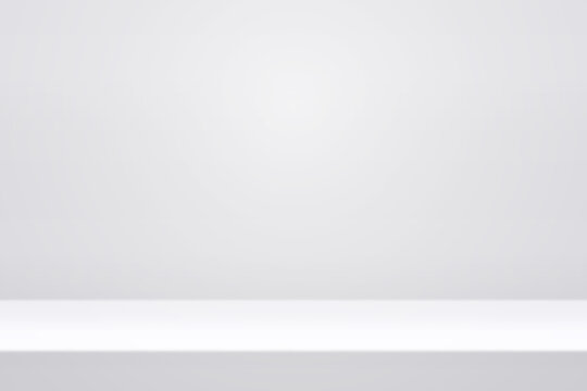 White studio background. Abstract empty room with soft light for product. Simple grey neutral backdrop. Line horizon. Gray gradient background. Texture blank wall and floor. Vector illustration