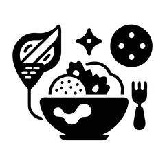 Healthy and Fresh Food Plate with Fork, Leaf, and a Star silhouette icon