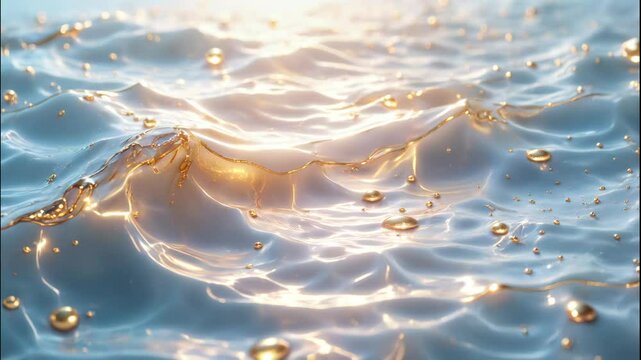 Explore shimmering water surface with golden reflections and gentle waves under soft sunlight in a tranquil natural setting
