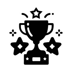 A symbolic trophy surrounded by stars represents achievement and success silhouette icon