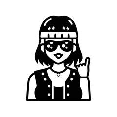 Cartoon Style Icon of a Woman Wearing Shades and Pointing Up silhouette icon