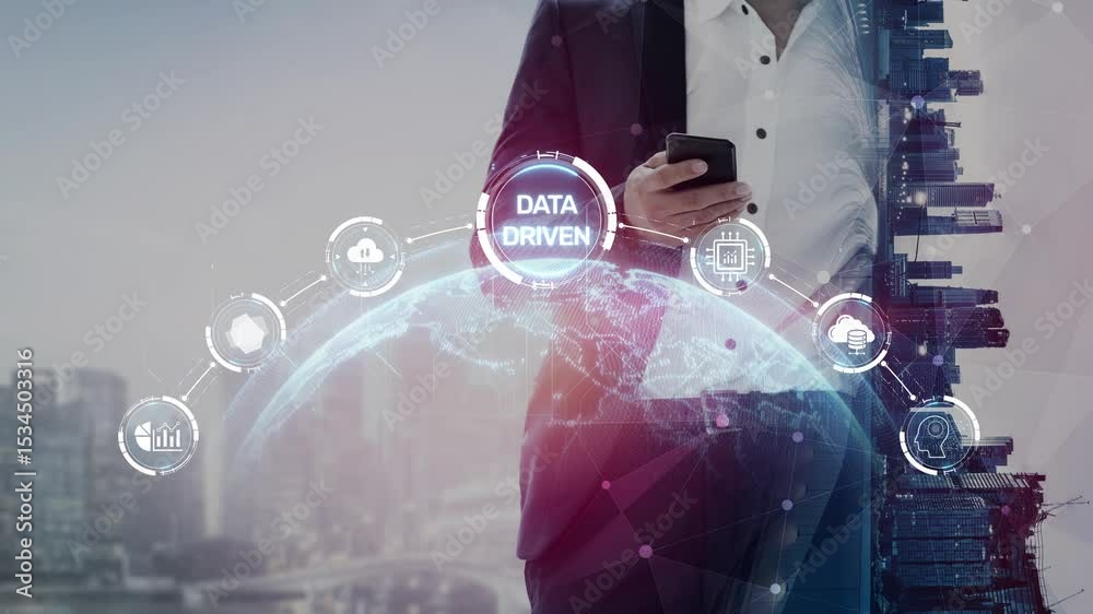 Poster data-driven decision-making empowers business through analytics, datum collection, and ai systems. d