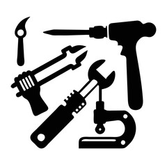 Silhouette vector of Various Hand Tools for Carpentry and Home Repair Projects silhouette icon