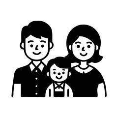 Simple black and white family vector with mother, father, and son silhouette icon