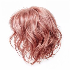 Fototapeta premium Pink hair wig over white background, mockup template, no shadow