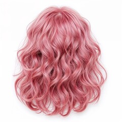 Fototapeta premium Pink hair wig over white background, mockup template, no shadow