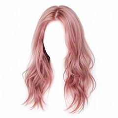 Pink hair wig over white background, mockup template, no shadow
