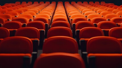 Fototapeta premium Rows of orange seats in a theater auditorium