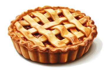 A delectable homemade peach pie with a lattice crust evoking memories of summer days and on transparent background