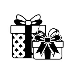 Black and White vector of Two Gift Boxes with Bows and Spades silhouette icon