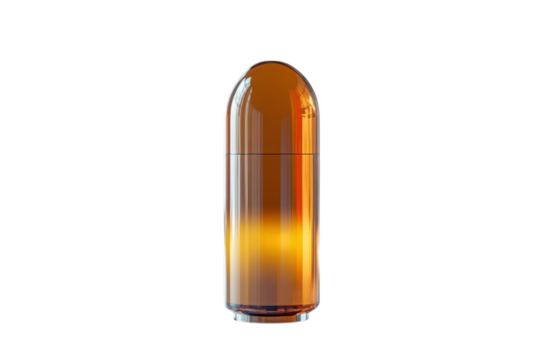A gleaming brass bullet symbol of power and precision standing ready against the darkness in a on transparent background