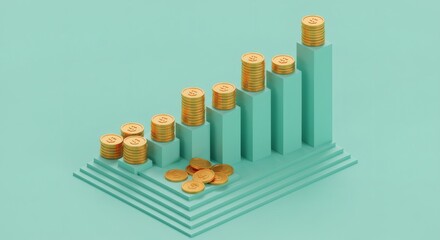 Ascending Financial Growth 3D Render of Increasing Coin Stacks