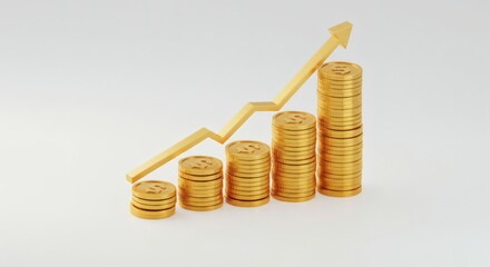 Financial Growth and Investment Gold Coins Stacked Showing Increasing Profits and Wealth