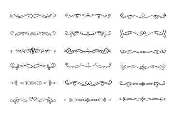 Obraz premium Collection of decorative vector separators with smooth lines, elegant swirls and delicate floral motifs in a sophisticated style for postcard design and typography, transparent backgrounds