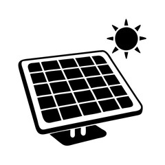 Black and white solar panel vector for renewable energy concept art silhouette icon