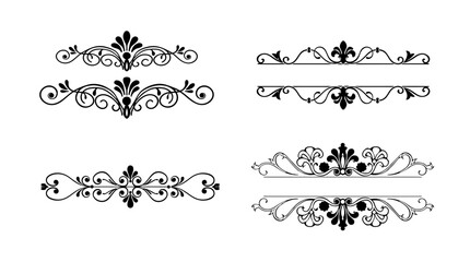 Collection of decorative vector separators with floral motifs and decorative elements in vintage style for postcard design and typography, transparent backgrounds
