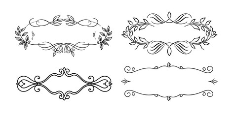 Collection of elegant decorative vector elements with floral motifs and artistic strokes for borders or text separators, postcard design and typography, transparent backgrounds