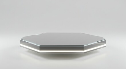 Modern Hexagonal Display Stand, Illuminated Platform for Product Showcase, Minimalist Design, Clean White Background
