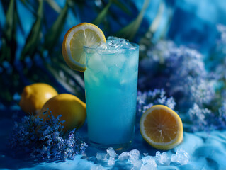 Blue cocktail with lemon