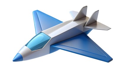Modern 3d illustration of a blue and white jet plane isolated on white background