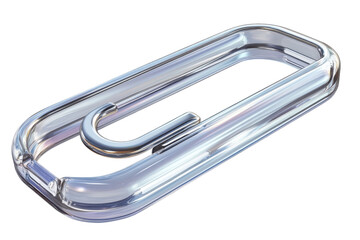 A sleek and modern paper clip reimagined in translucent glass symbolizing innovative office on transparent background