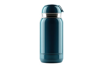 A sleek blue thermos embodying modern sustainability promising warmth and refreshment on any on transparent background