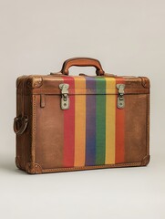 Vintage suitcase with rainbow strap travel baggage old luggage journey vacation pride lgbtqia support