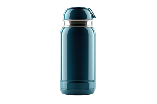 A sleek blue thermos embodying modern sustainability promising warmth and refreshment on any on transparent background - Powered by Adobe