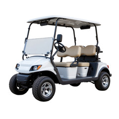 White Golf Cart with Beige Seats and Canopy for Easy Transportation on Course or Community Area