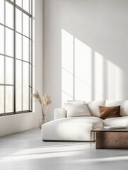 a photostock of a. Modern Minimal clean clear contemporary living room home interior design daylight background