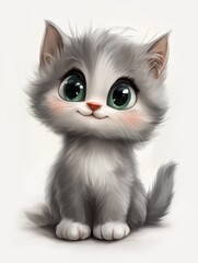 Fototapeta premium A cute cartoon cat with a smile, big eyes, and fluffy fur