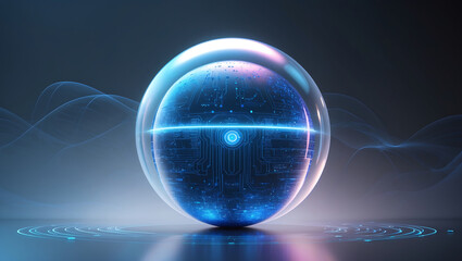 Futuristic digital globe inside protective sphere representing technology and connectivity