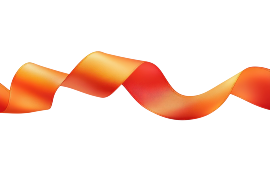 A vibrant orange ribbon dances in a graceful playful swirl evoking feelings of celebration and on transparent background