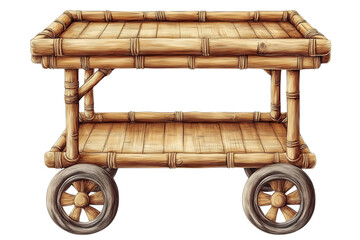 A whimsical bamboo cart with rustic charm evoking tropical markets and adventurous discoveries on transparent background
